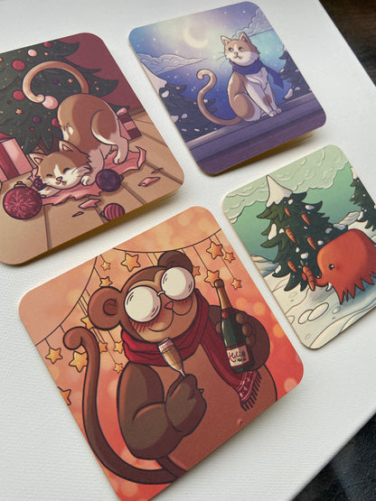 Collection de 4 cartes de vœux illustrées - Carrées