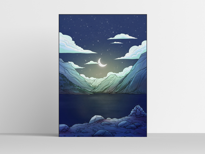 Moon Mountain - Original Illustration Poster Print