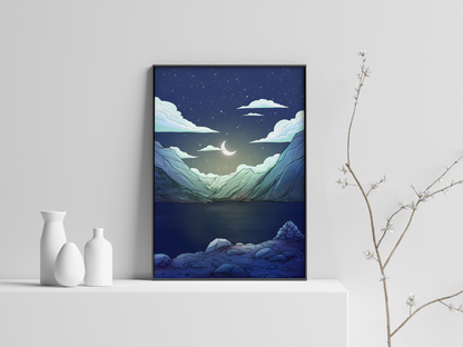 Moon Mountain - Original Illustration Poster Print