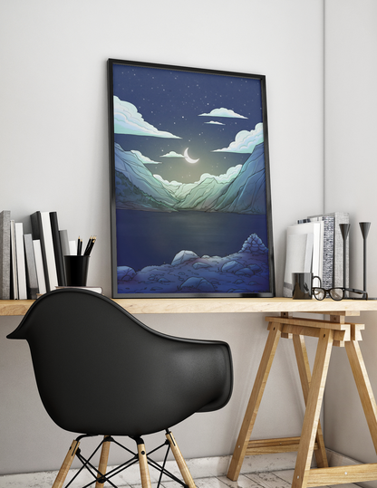 Moon Mountain - Original Illustration Poster Print