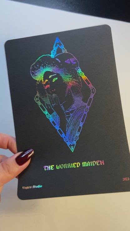 The Worried Maiden (不安顔乙女)- Impression artisanale estampée à chaud